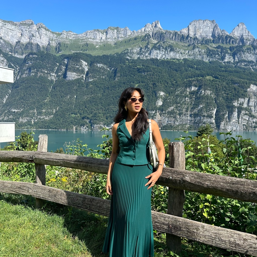 Meshki Green Pleated Skirt